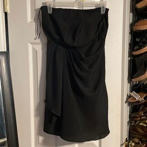 Black strapless flowy cocktail dress